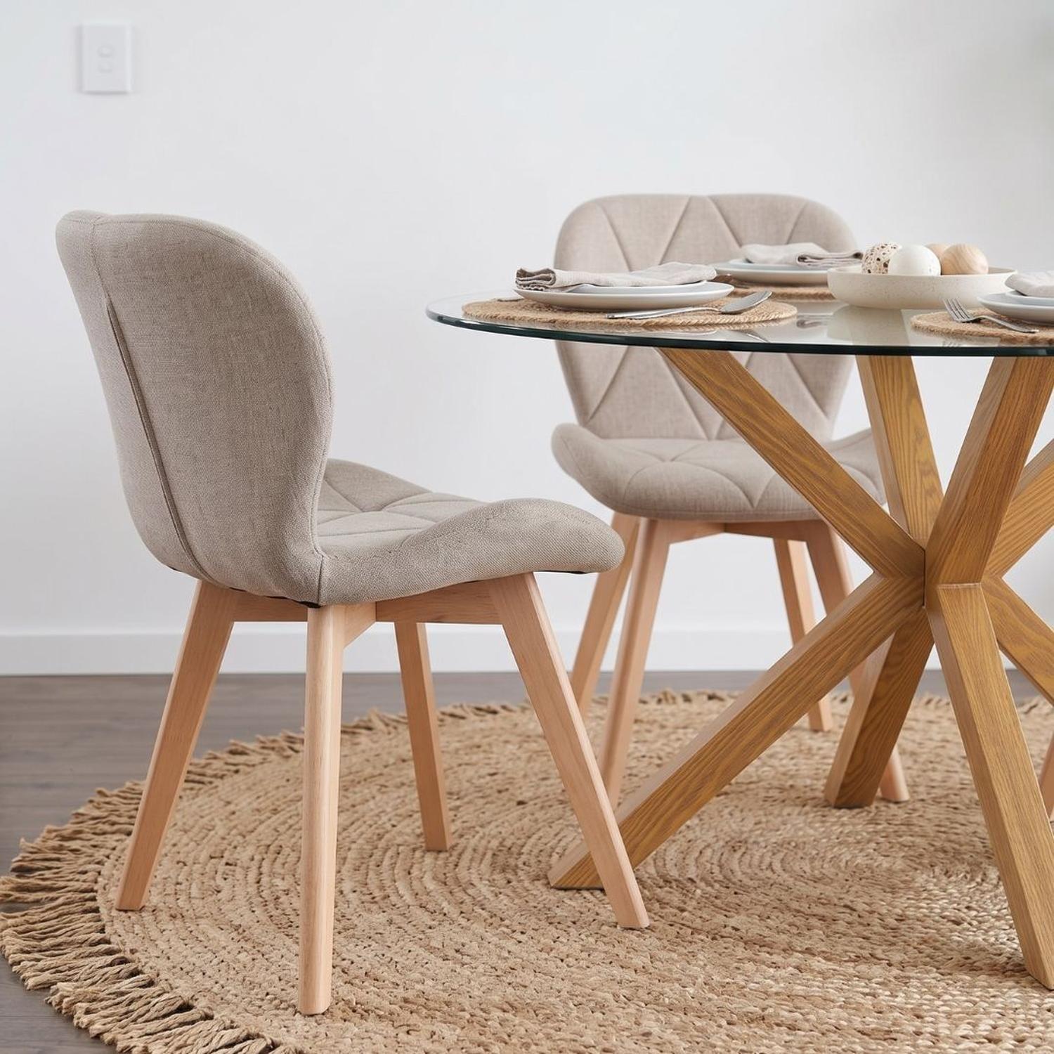 Comedor Mesa Equiz 100cm + 4 Sillón Rubik Lino Beige-2