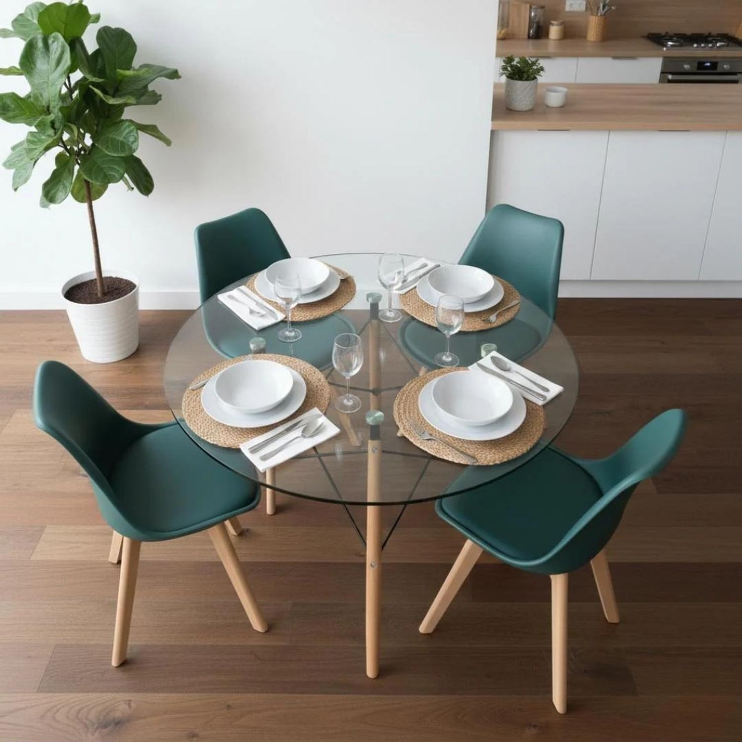 Comedor Mesa Redonda Elida 100cm + 4 Sillas Tulip Verde Esmeralda-1