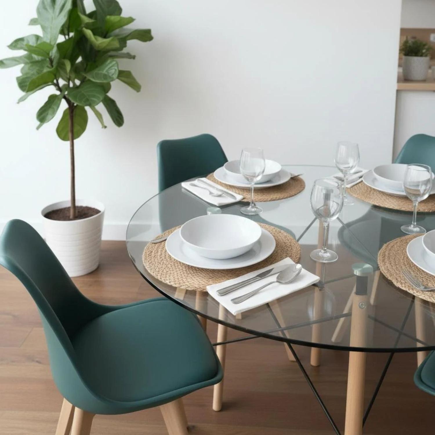 Comedor Mesa Redonda Elida 100cm + 4 Sillas Tulip Verde Esmeralda-2