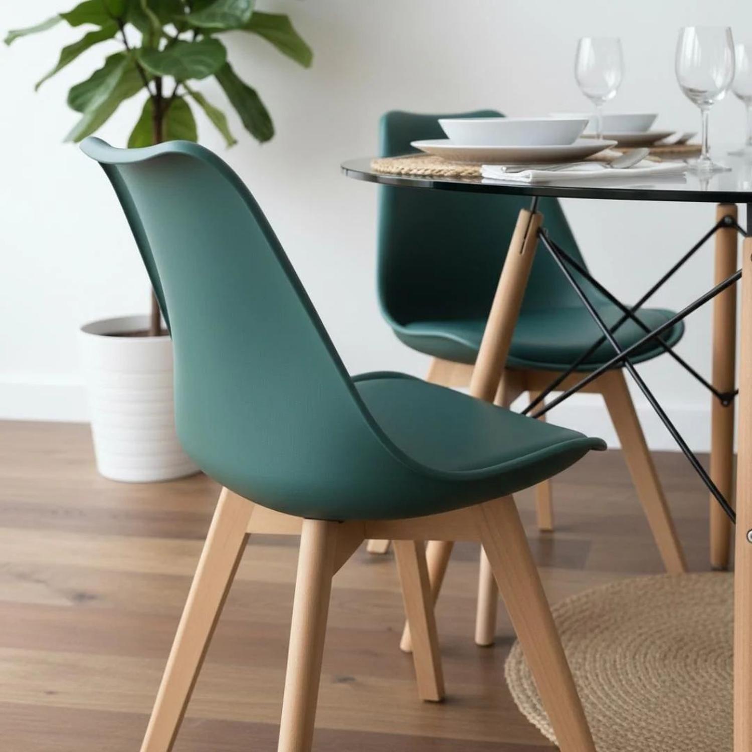 Comedor Mesa Redonda Elida 100cm + 4 Sillas Tulip Verde Esmeralda-3