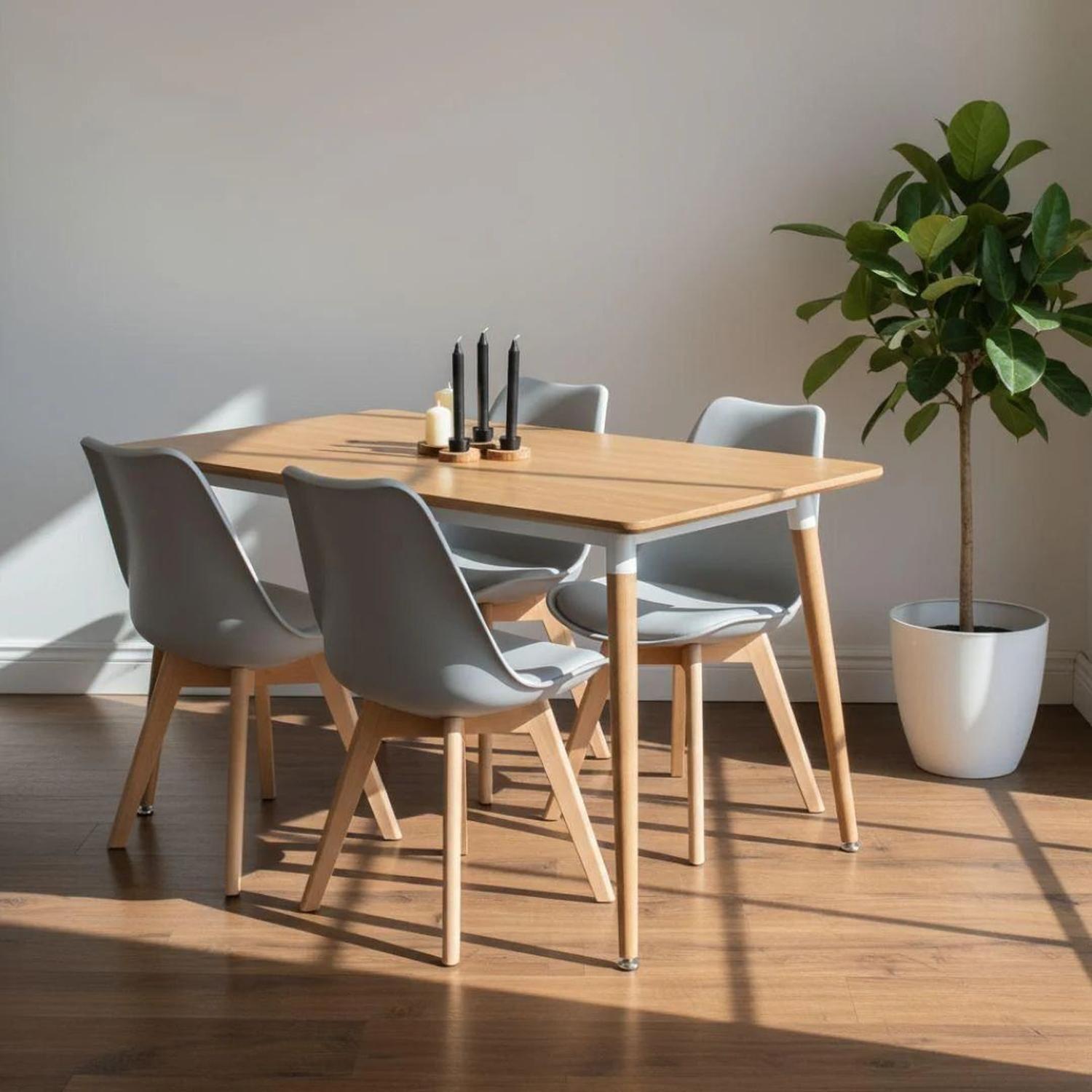 Comedor Mesa Rectangular Alamo 130x80 + 4 Sillas Tulip Gris-2