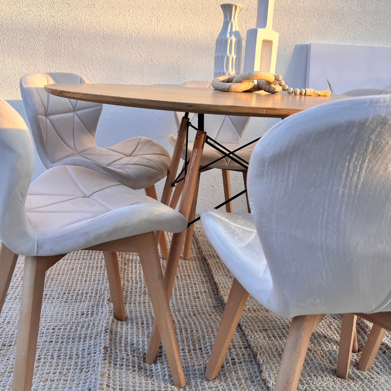 Comedor Mesa Shanna 120cm + 6 Sillones Rubik Beige Velvet-3