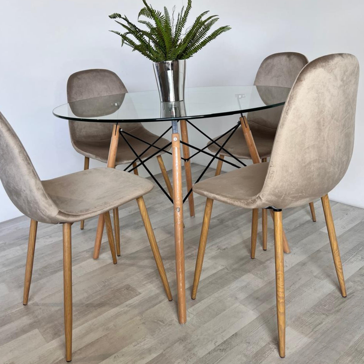 Comedor Redondo Mesa Elida 100cm + 4 Sillas Isy Beige | Compacto-2