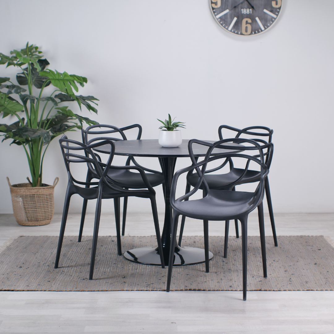 Juego de comedor mesa Tulip 100cm negras + 4 sillas Masters negras / Pandalino-0