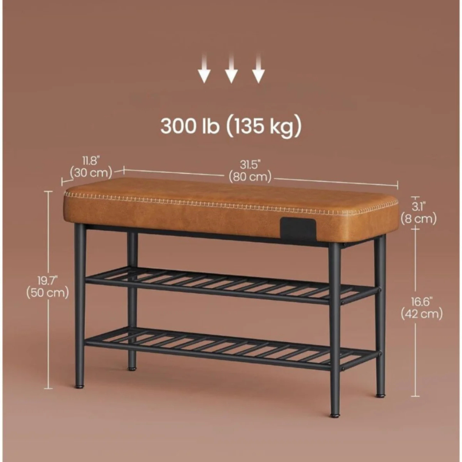 Banqueta Zapatero Organizador Mauk | Acero y Eco Cuero Café-3