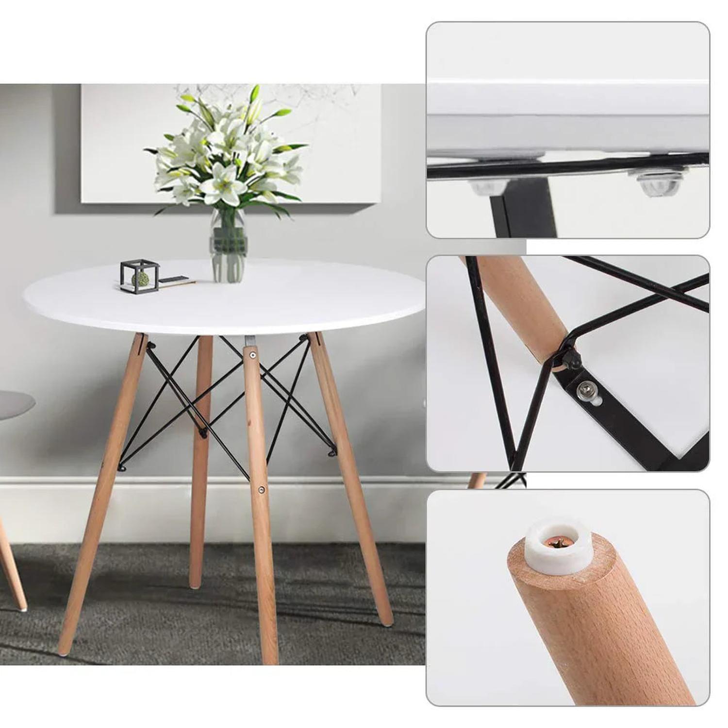 Comedor Mesa Redonda Estela Blanca 80cm + 4 Sillas Tulip Gris-5