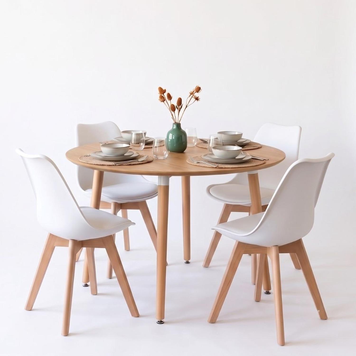 Comedor Extensible Bayona Wood 100-180cm + 4 Sillas Tulip Blanco-2