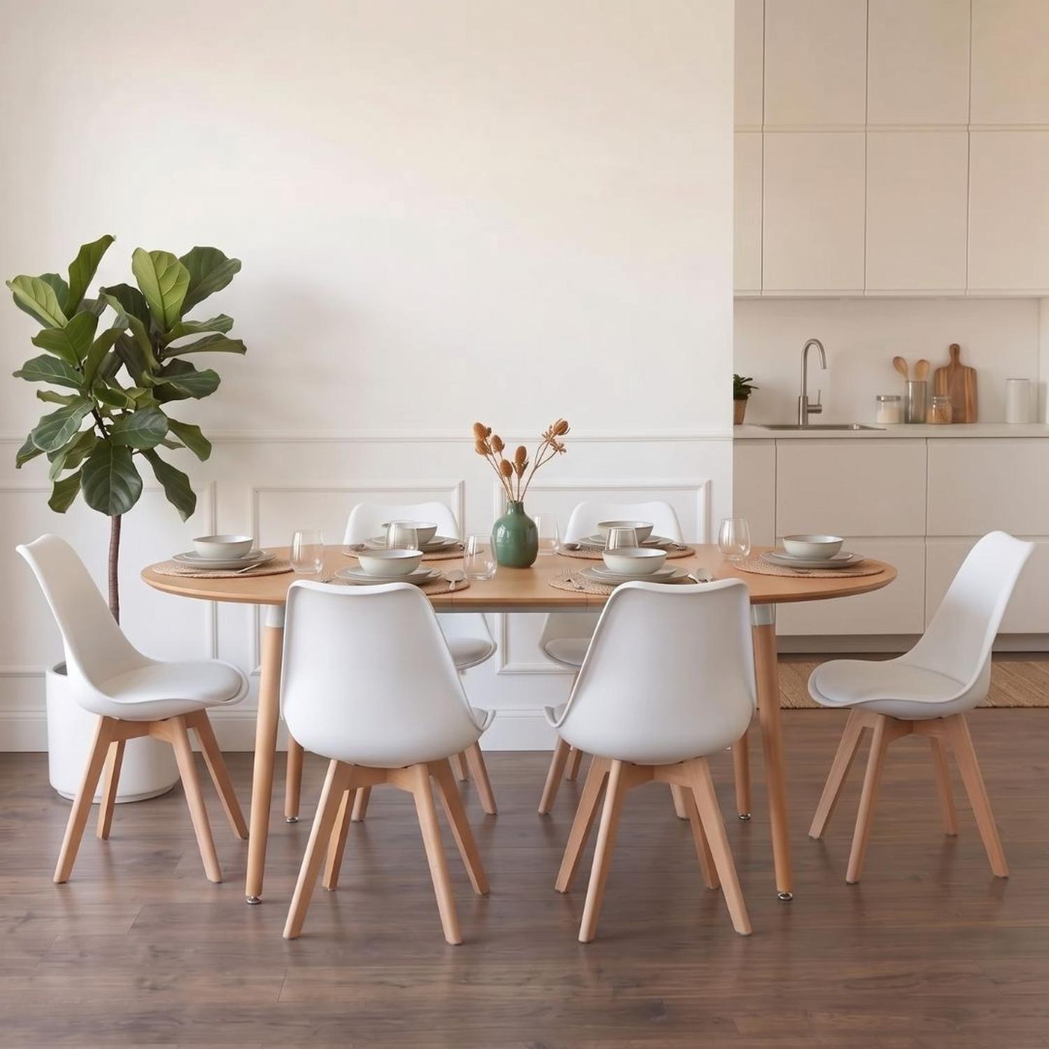 Comedor Extensible Bayona Wood 100-180cm + 4 Sillas Tulip Blanco-4
