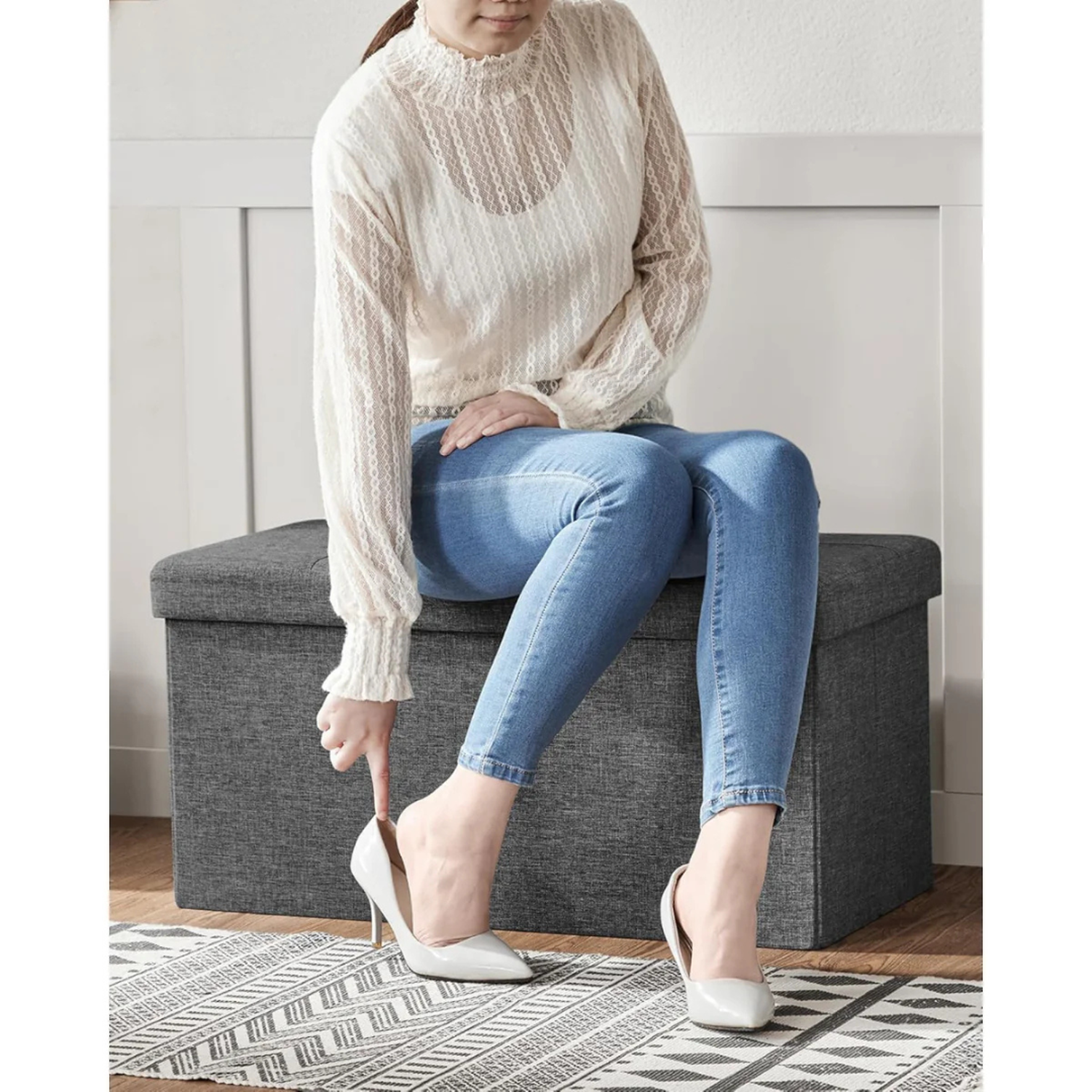 Banqueta Baul Takoma Gris | Plegable con Almacenaje-5