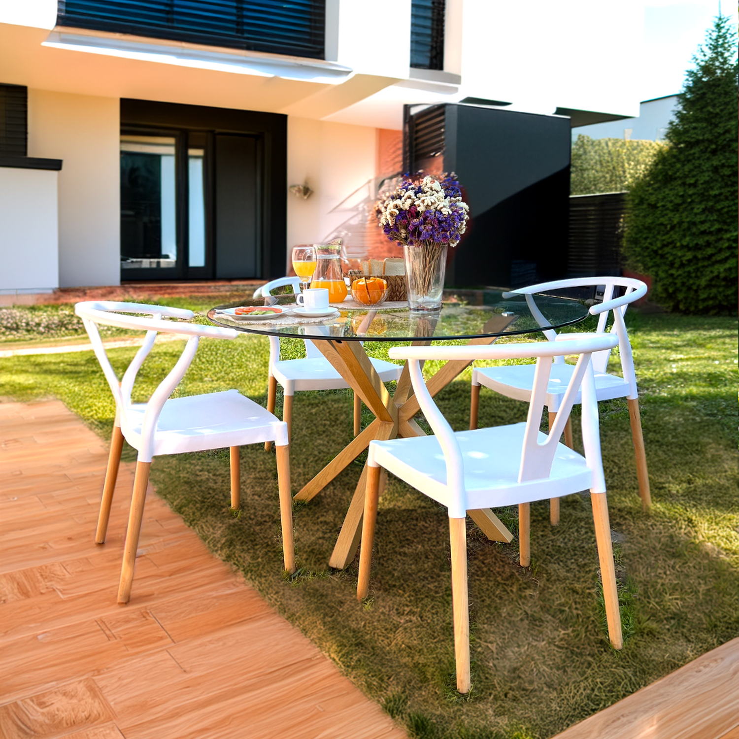 Comedor Mesa Equiz 100cm + 4 Sillas Wishbone Blanca-2
