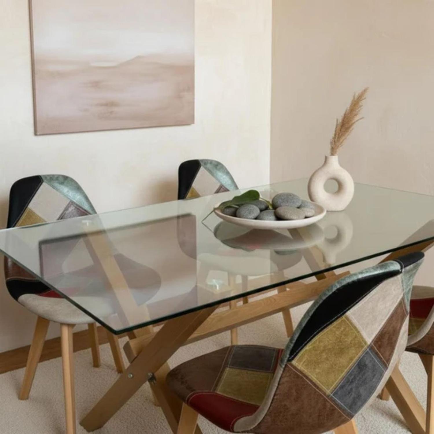 Comedor Mesa Xinia 130x80 + 4 Sillas Patchwork Da Vinci | Ecocuero Claro-2