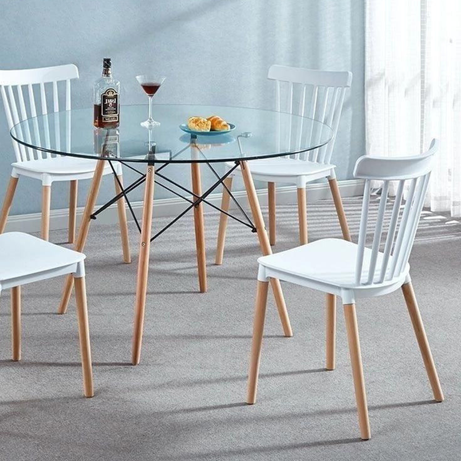 Comedor Mesa Redonda Elida 100cm + 4 Sillas Windsor Blanca-1