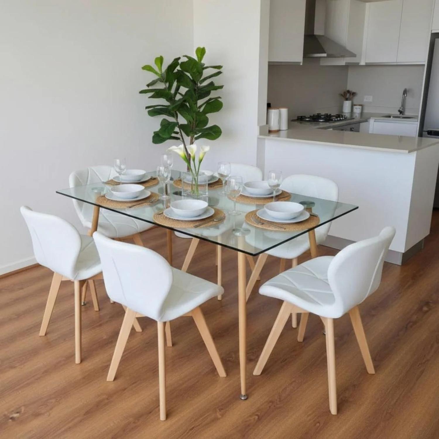 Comedor Mesa Vitreo 120x80 + 6 Sillón Rubik Blanco-2