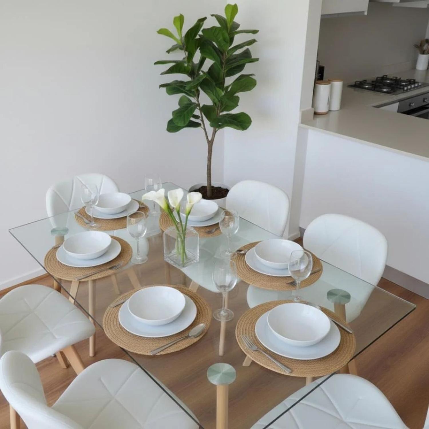 Comedor Mesa Vitreo 120x80 + 6 Sillón Rubik Blanco-3