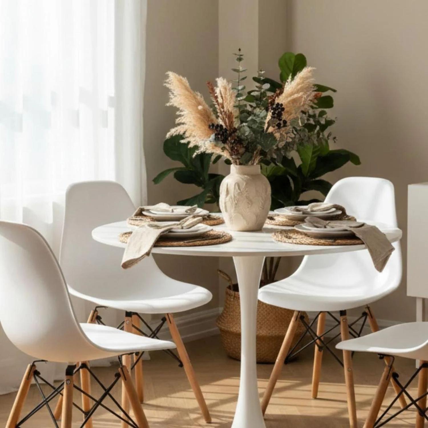 Comedor Mesa Tulip Blanco 80 cm + 4 Sillas Eames Blanco-2