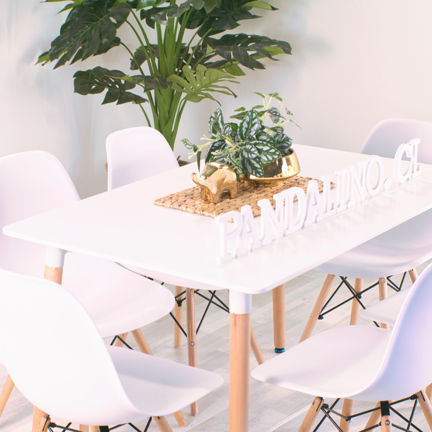 Comedor Mesa Rectangular Brunell 120x80 Blanco + 6 Sillas Eames Blanca-2