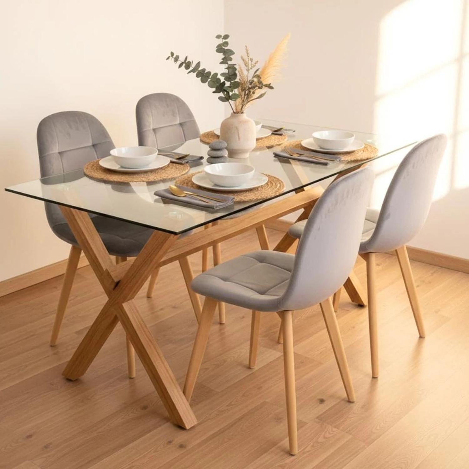 Comedor Mesa Xinia 130x80 + 4 Sillas Vorak Velvet Gris-2