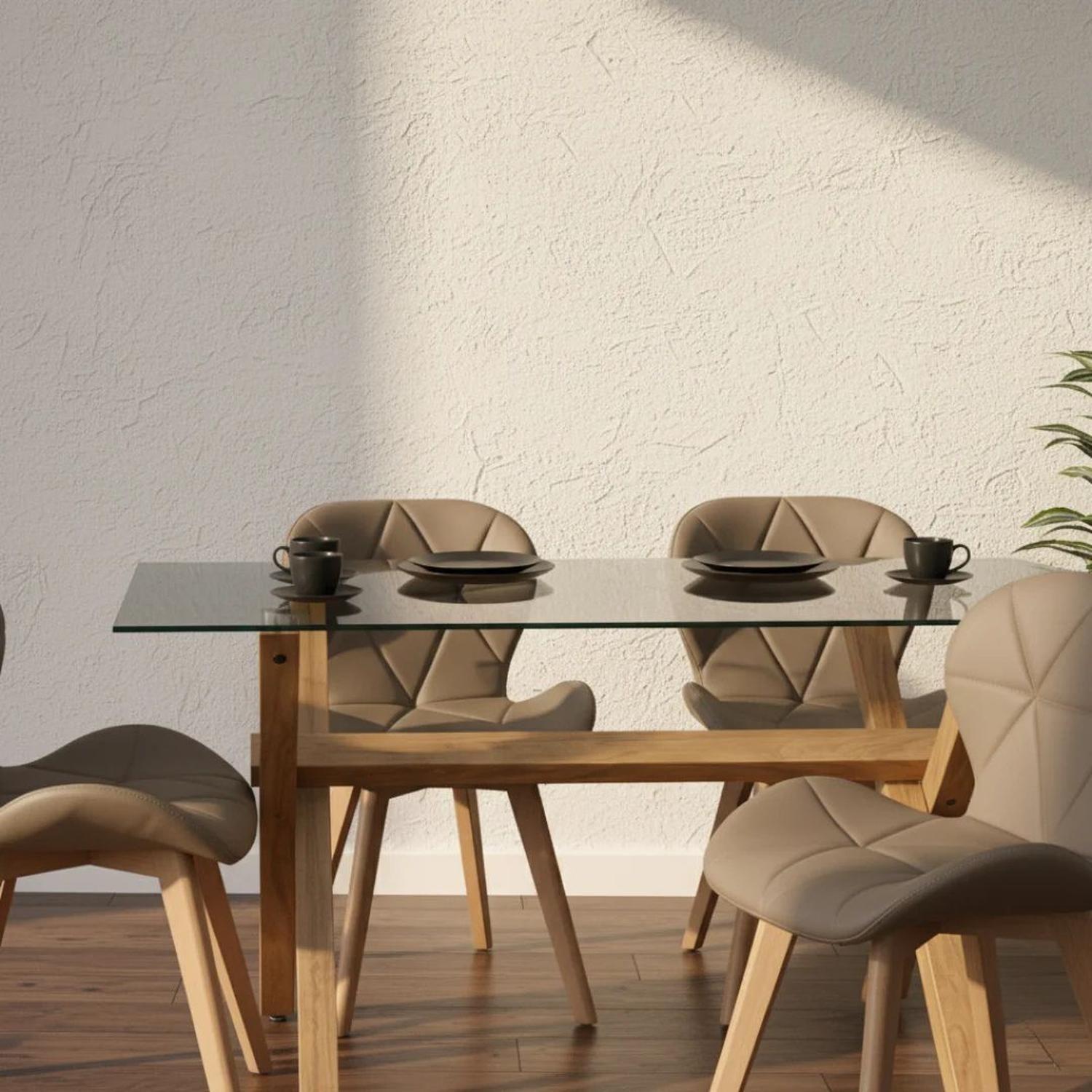 Comedor Moderno Mesa Xinia 130x80 + 4 Sillones Rubik Latte-2