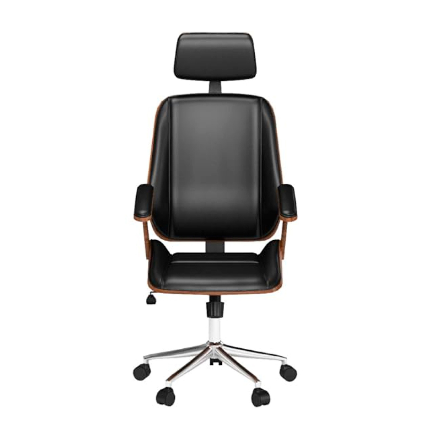 Silla Ejecutiva Ergo | Cuero Negro | Apoyabrazos de Madera y Reposacabezas Ajustable-3