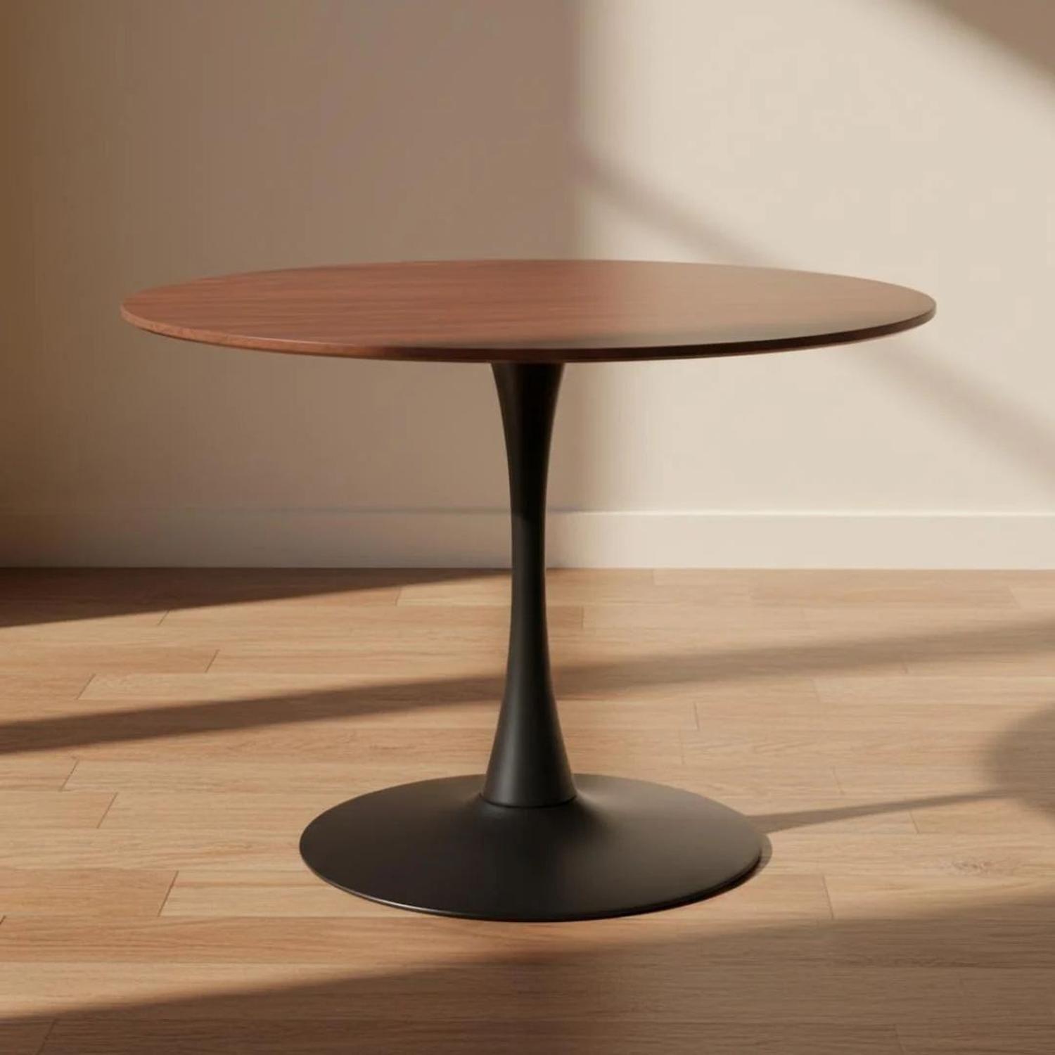 Mesa Redonda Tulip 120cm | Cubierta Efecto Madera Oscura-2