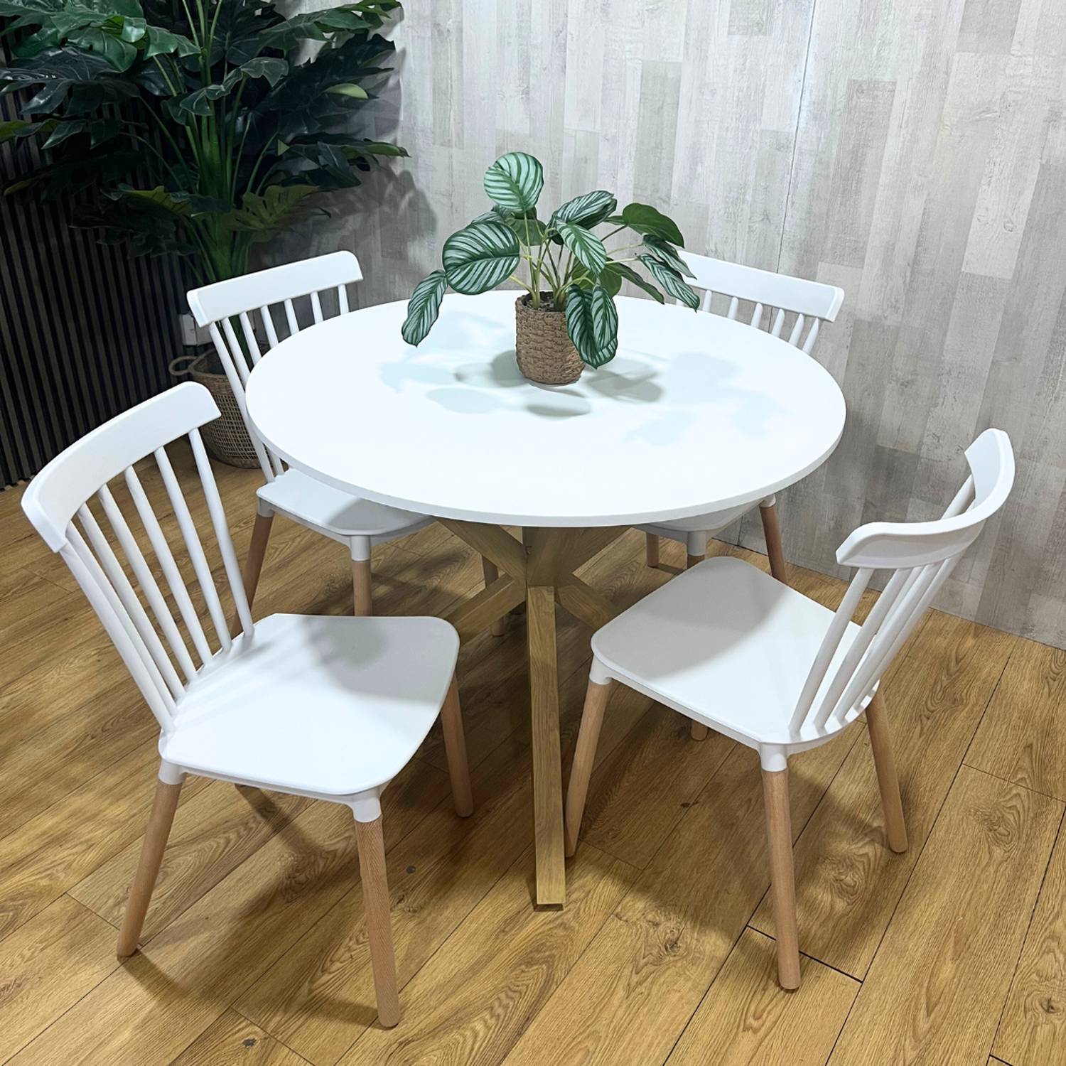 Comedor Mesa Redonda Equiz 100cm Blanca + 4 Sillas Windsor Blanca-2