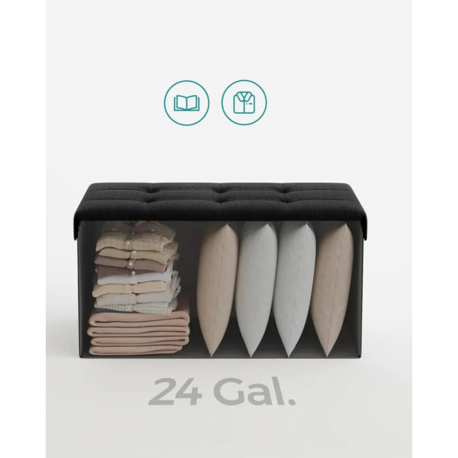 Banqueta Baul Takoma Negro | Plegable con Almacenaje-3