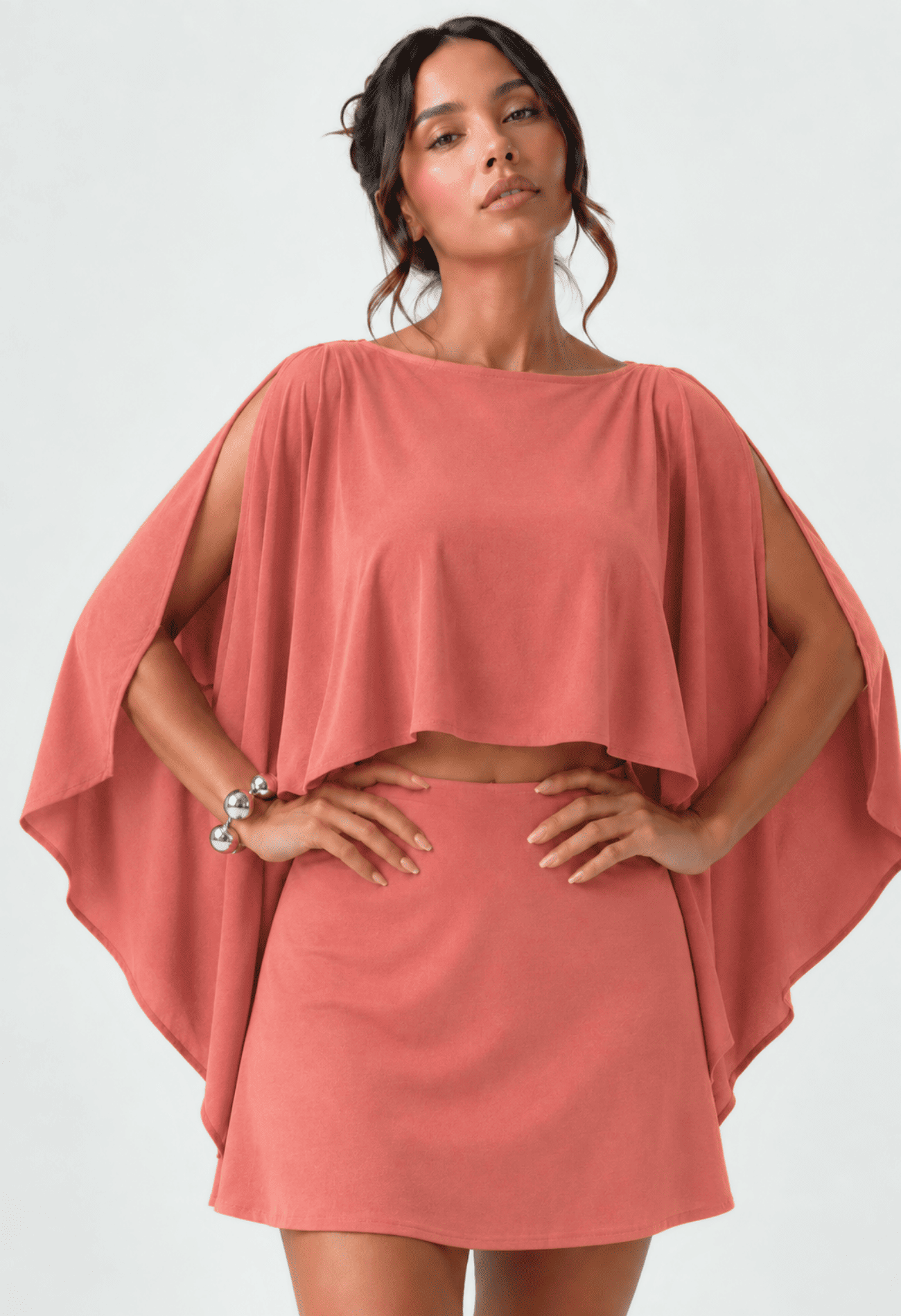 Vestido 3 piezas mujer con capa-1