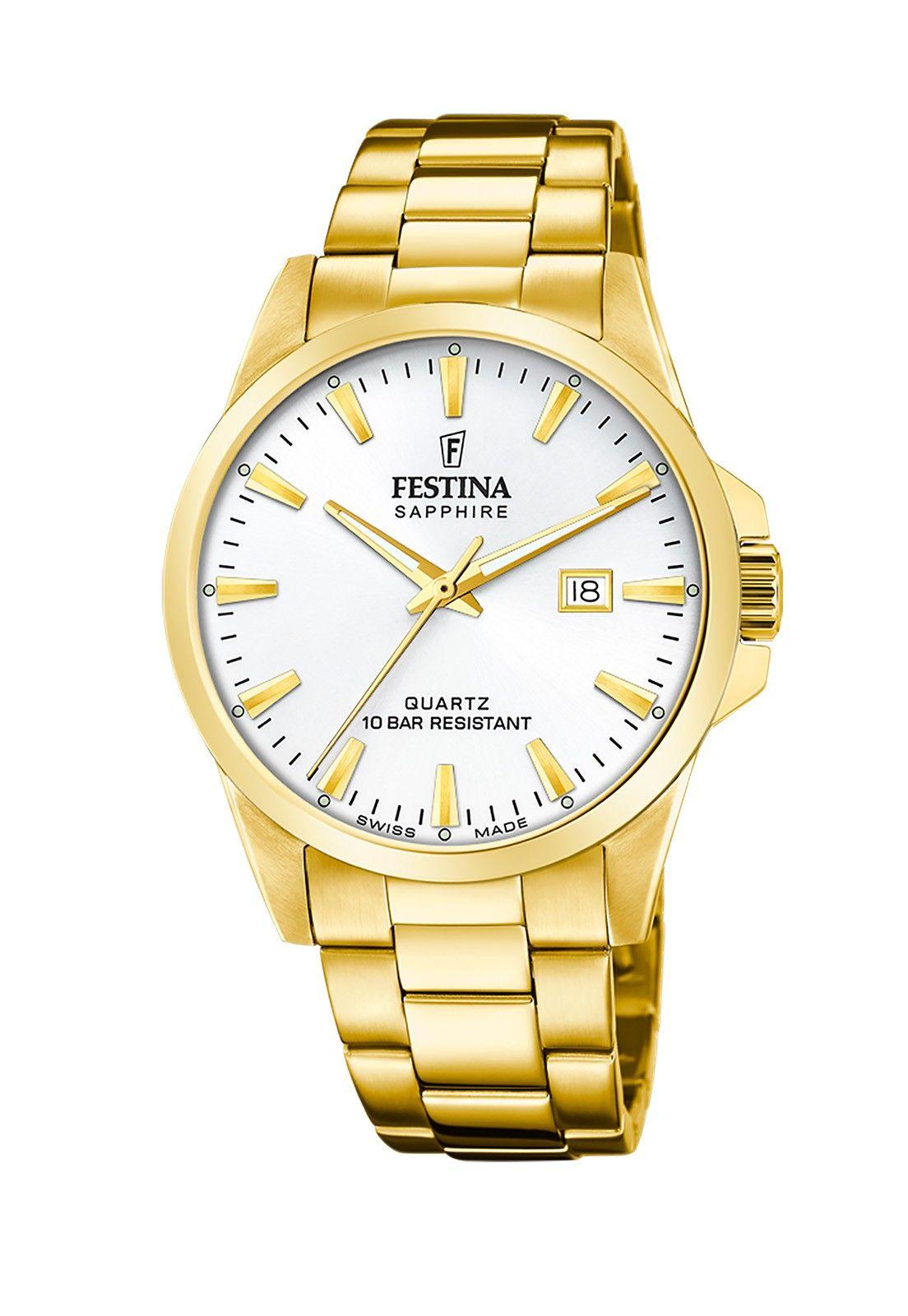 Reloj F20044/2 Festina Swiss Hombre Dorado Acero Clasico-0