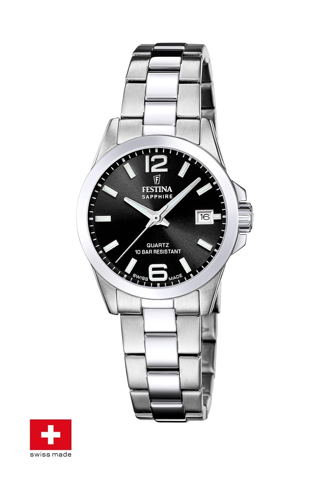 Reloj F20049/6 Festina Swiss Negro Mujer Acero Clasico-0