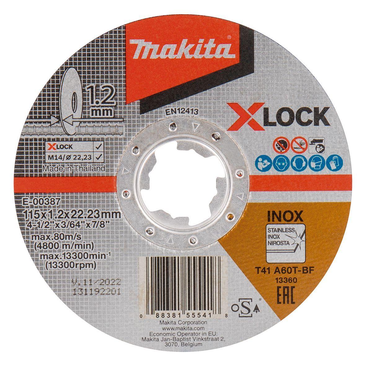 Disco de corte fino acero inox. X-LOCK 115 mm Makita E-00387-0