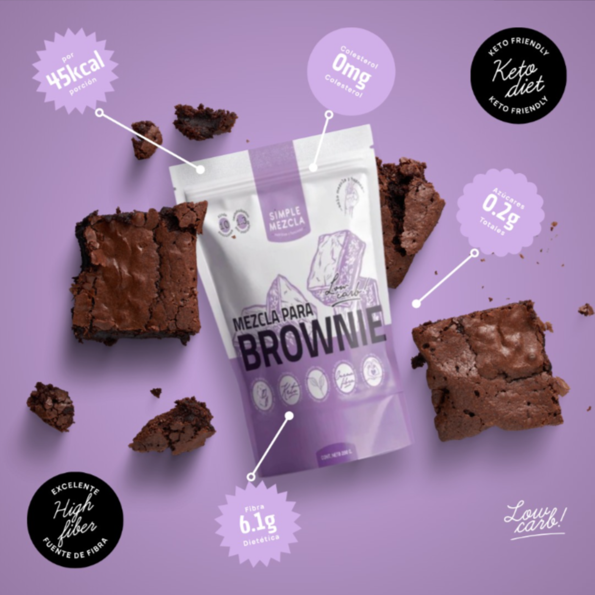 Brownie Sin Azúcar - Sin Gluten - Keto Simple Mezcla-2