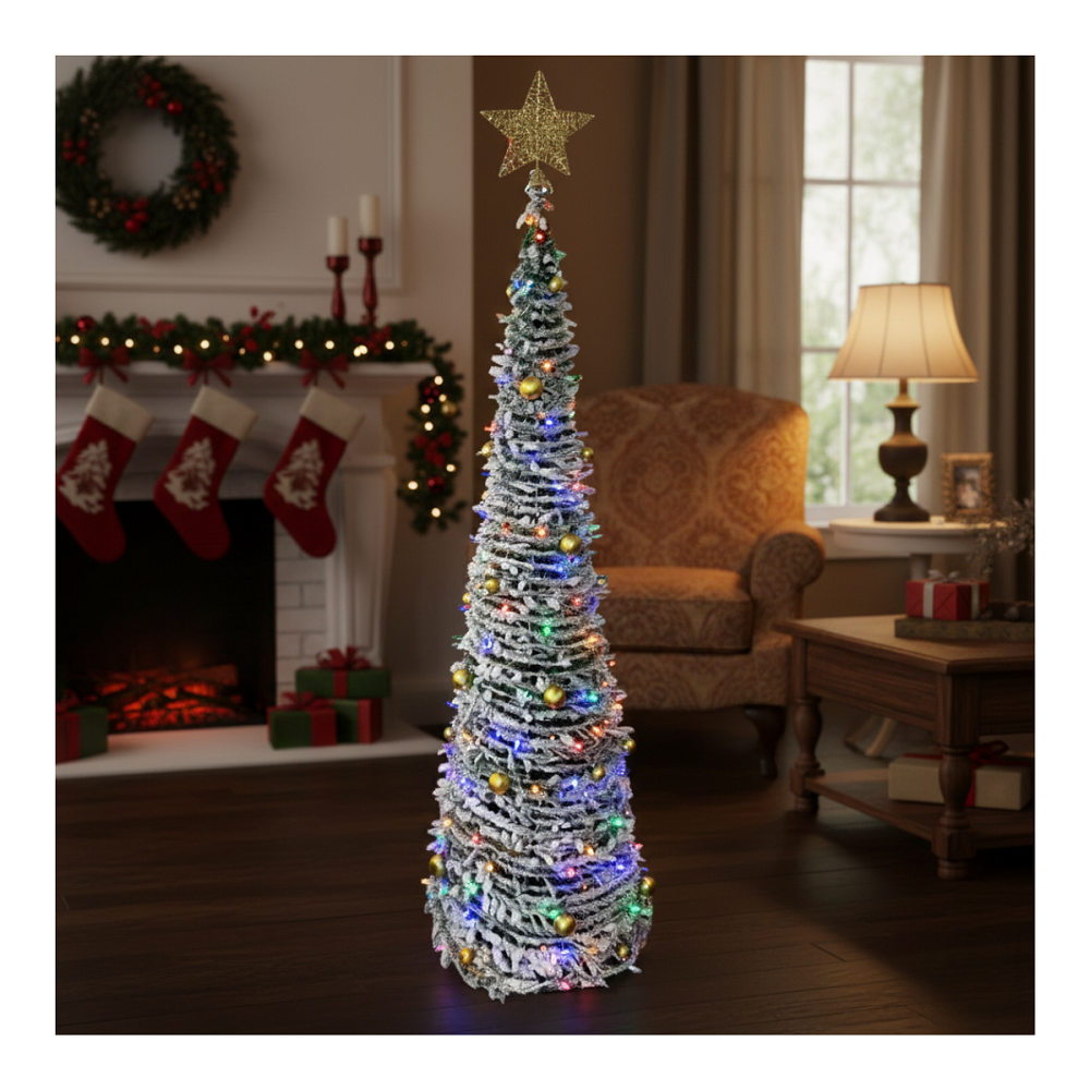 Árbol De Pascua Plegable Premium Nevado 2.10 Con Estrella y Luces LED Navidad 2025-7