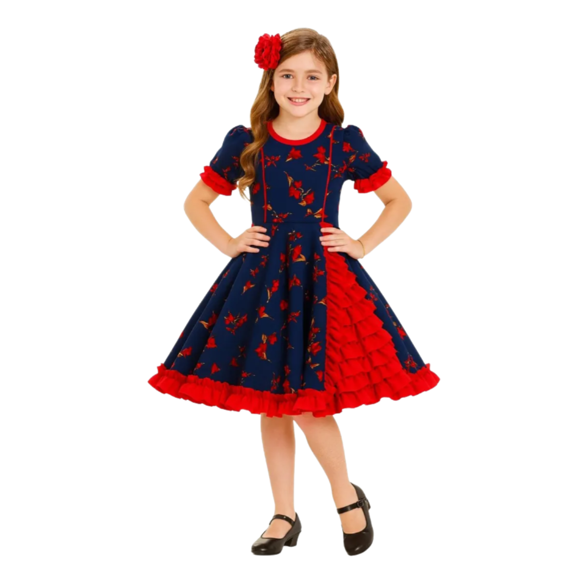 Vestido Huasa Chinita Floreado Niña Varios Colores Fiestas-0