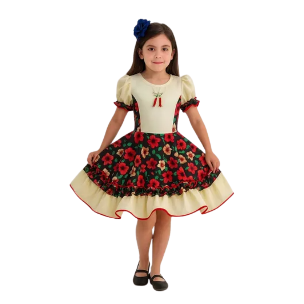 Vestido Huasa Chinita Floreado Niña Varios Colores Fiestas-0
