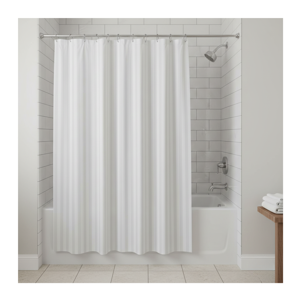 Cortina de Ducha Blanca 100% Poliéster con Tratamiento Impermeable - Incluye Ganchos-5