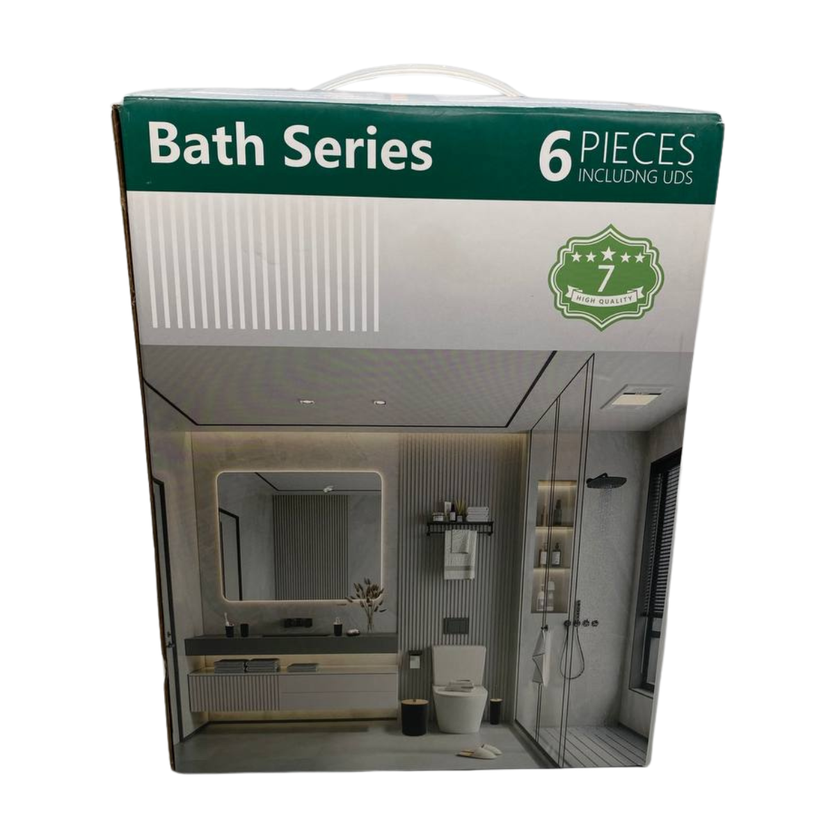 Juego Accesorios Set De Baño 6 Piezas Bambú Cepillo WC Blanco + Cortina De Obsequio-7