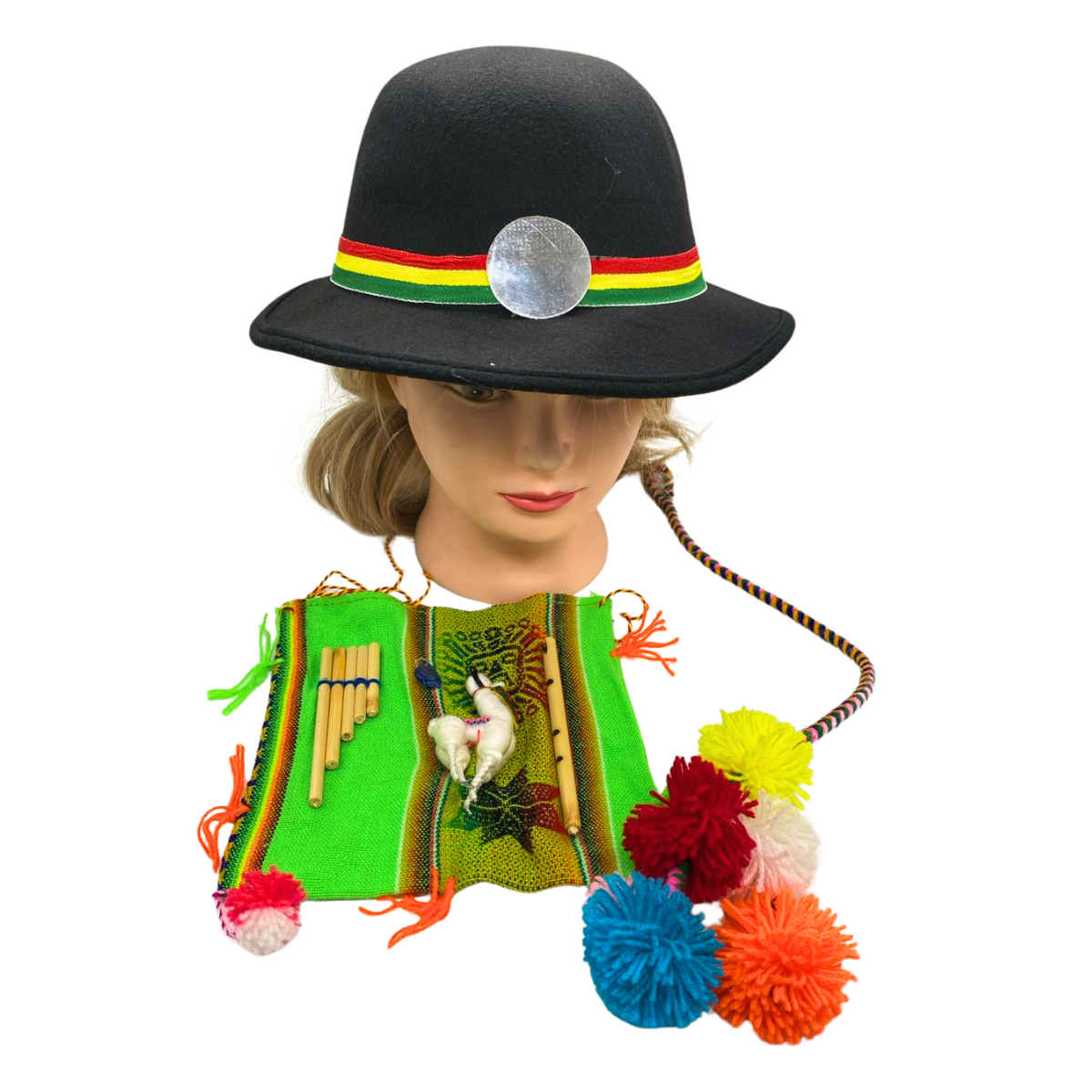 Set 3 Accesorios Nortinos Tradicionales Gorro Bolso Pom Pom Fiestas Patrias-0