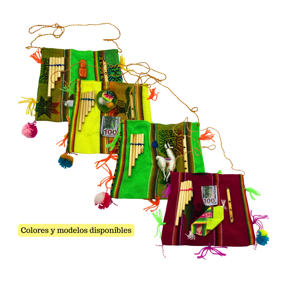 Set 3 Accesorios Nortinos Tradicionales Gorro Bolso Pom Pom Fiestas Patrias-2