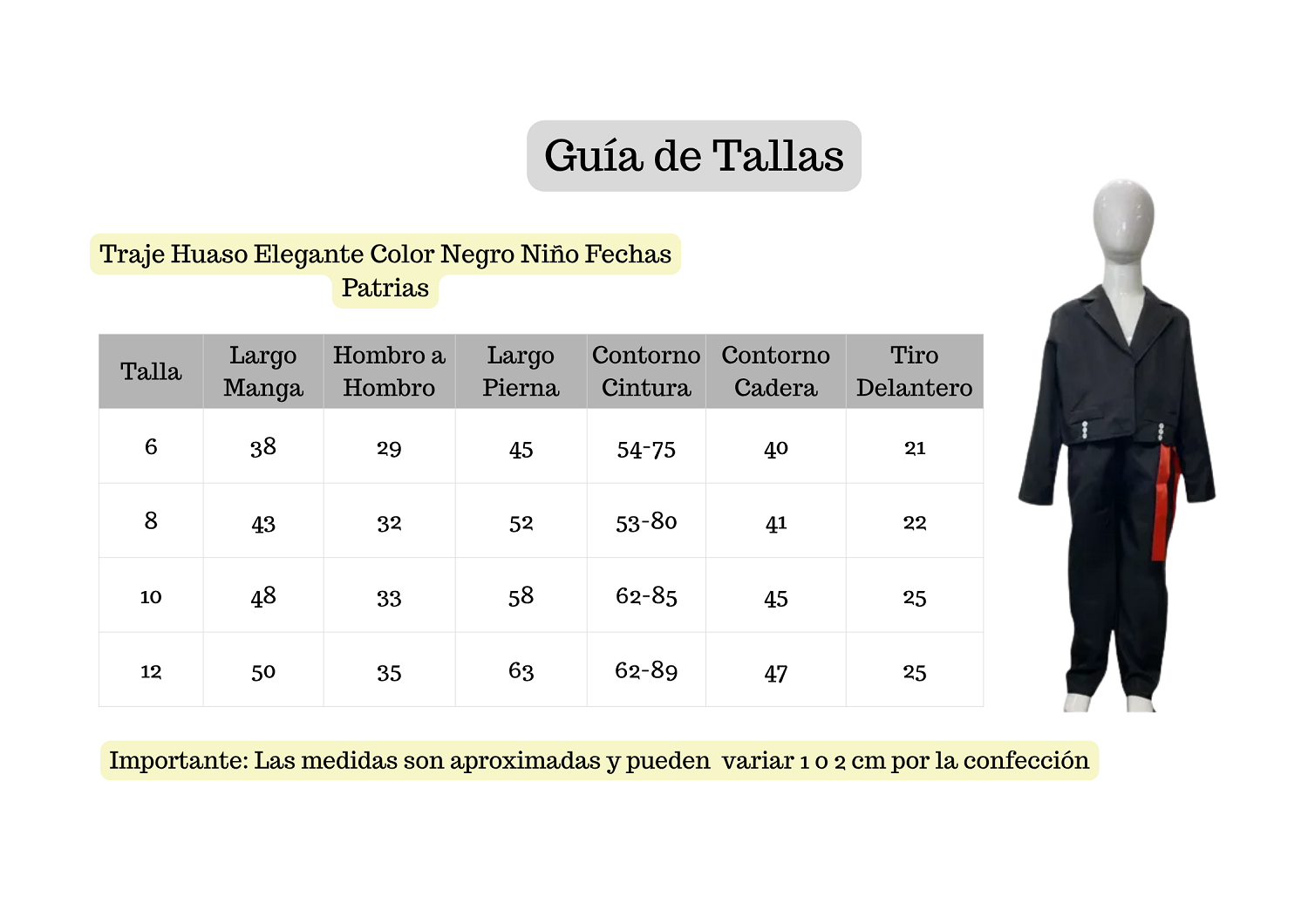 Traje Huaso Elegante Color Negro Niño Fechas Patrias-4