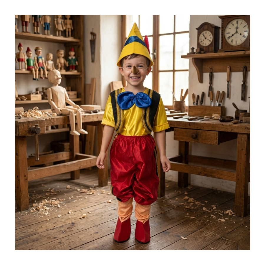 Disfraz De Pinocho Para Niños Completo - Incluye Gorro Y Nariz-1