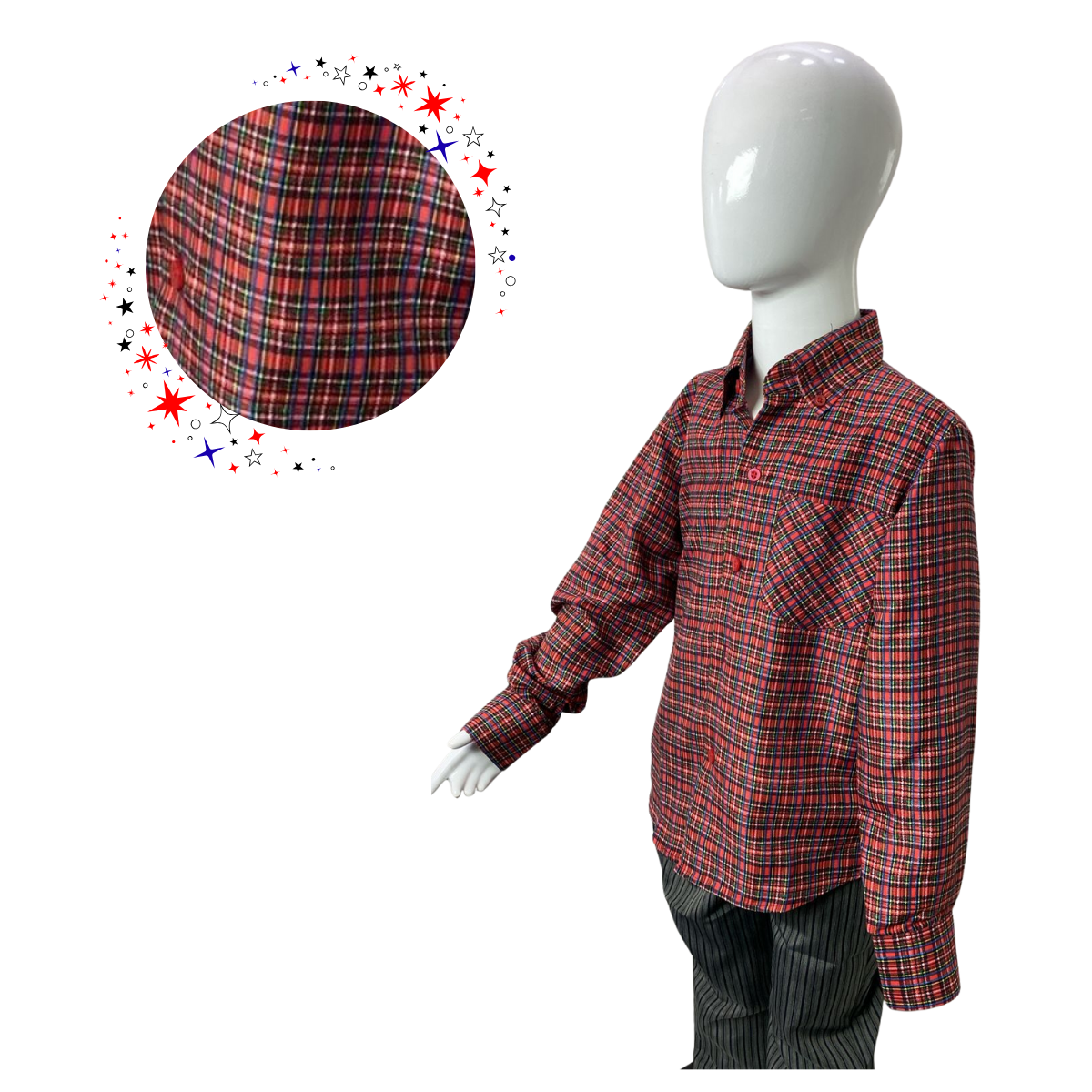 Camisa Cuadrille Para Traje Huaso Niño Y Juvenil Rojo Negro-1