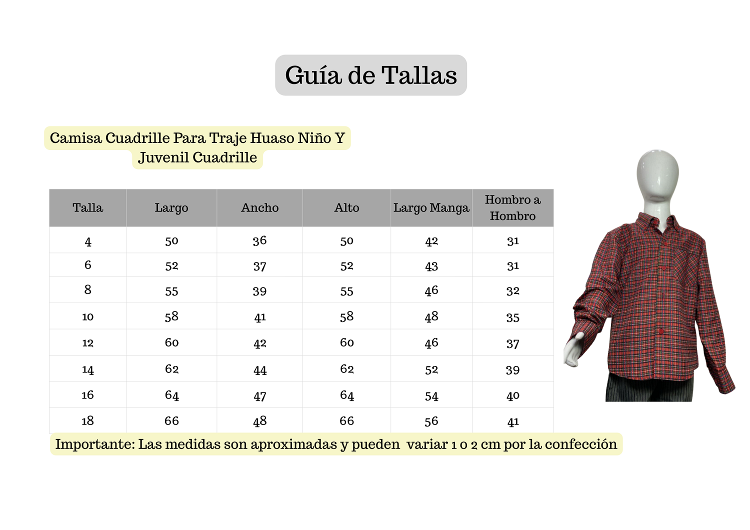 Camisa Cuadrille Para Traje Huaso Niño Y Juvenil Rojo Negro-4