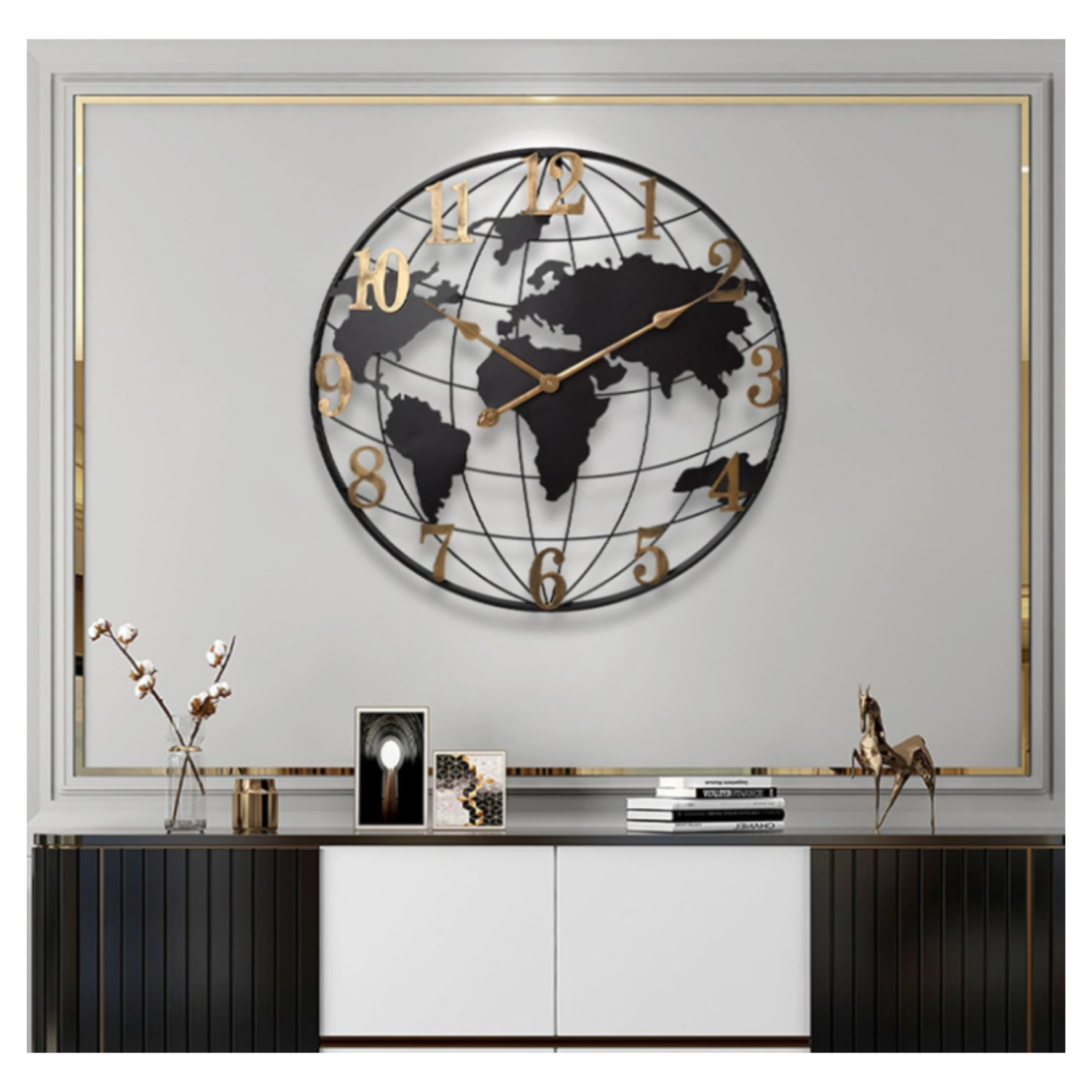 Reloj Redondo De Pared Con Mapa Del Mundo Moderno Minimalista-2