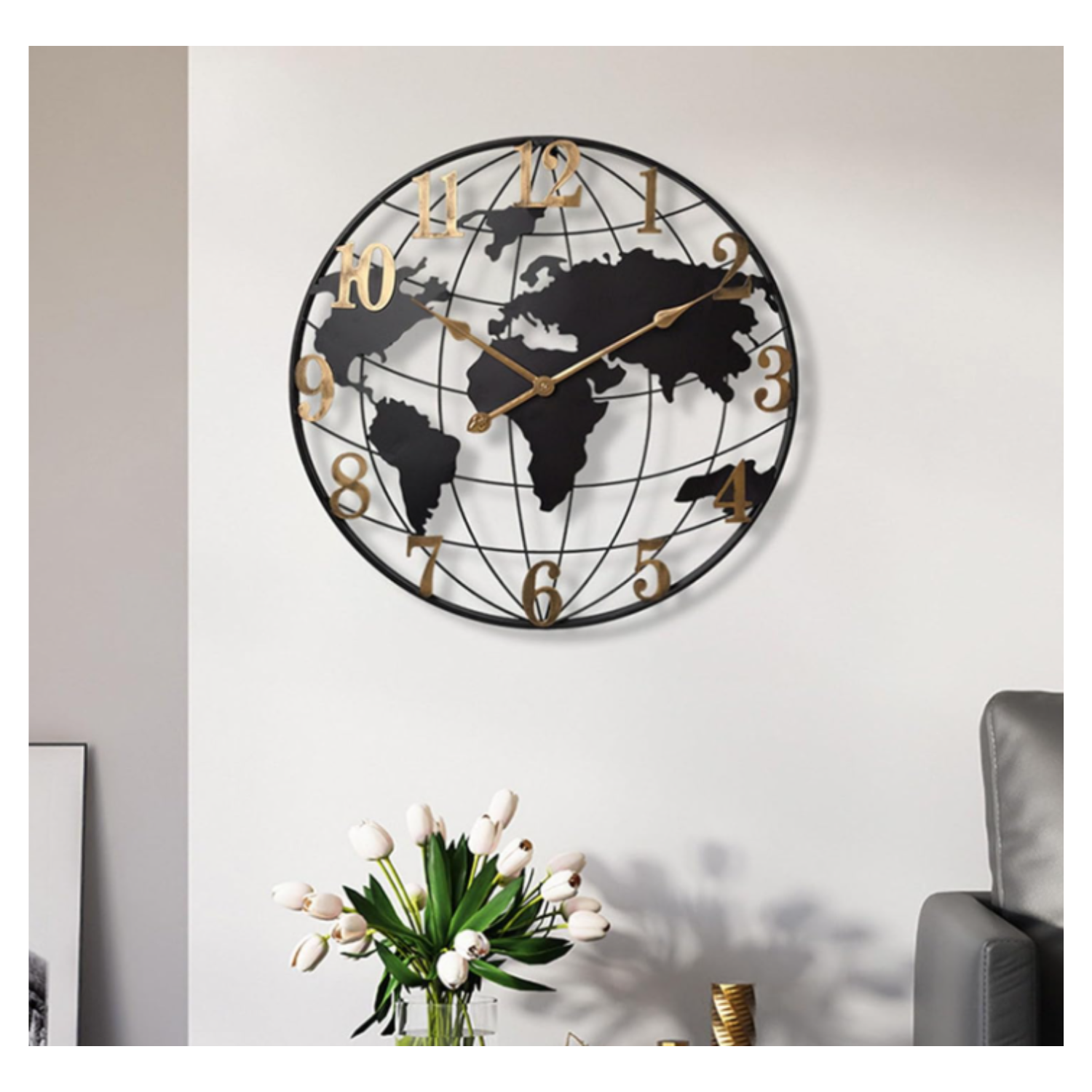 Reloj Redondo De Pared Con Mapa Del Mundo Moderno Minimalista-3