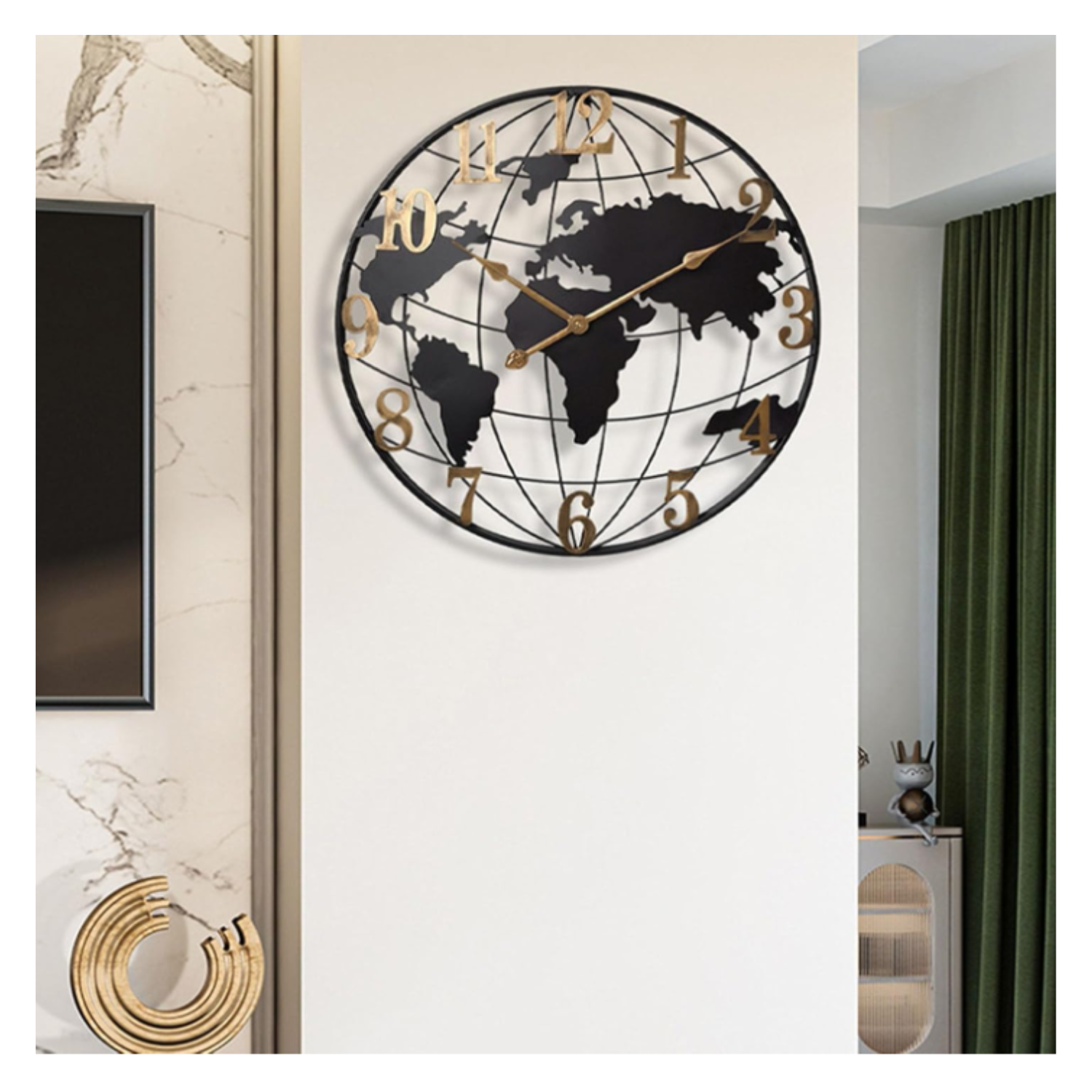 Reloj Redondo De Pared Con Mapa Del Mundo Moderno Minimalista-4