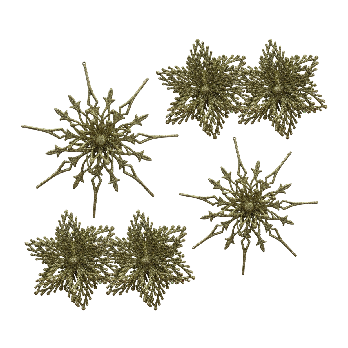 Set 6 Copos / Flores De Nieve Adornos De Navidad Brillantes Adorno Árbol Dorado-2