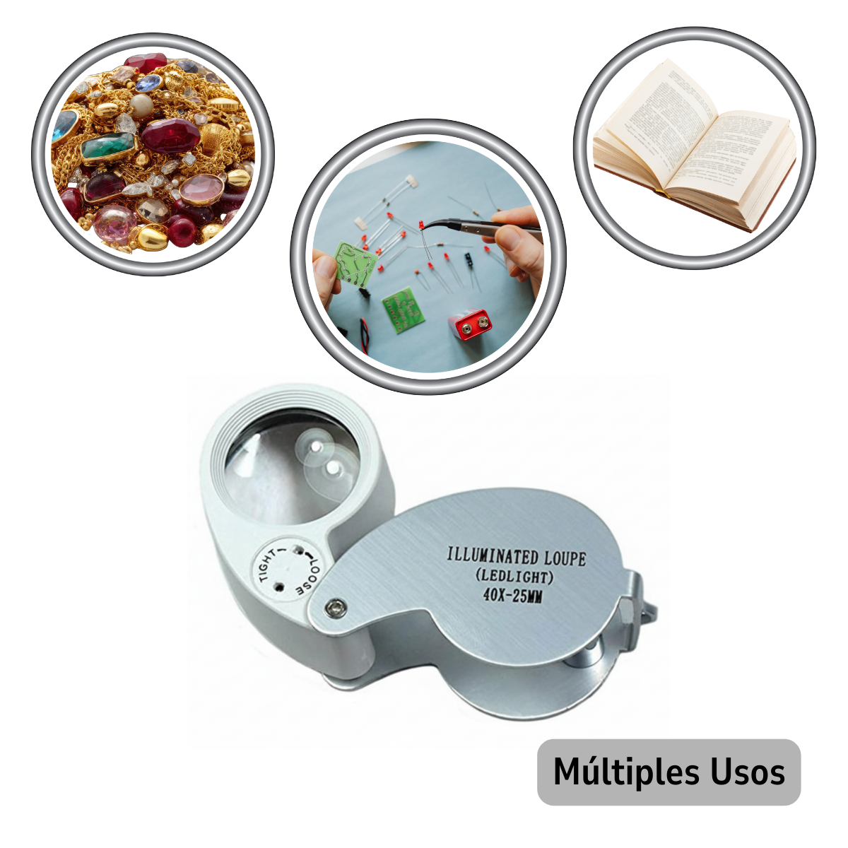 Lupa De Bolsillo 40X-25MM Con Luz LED-7