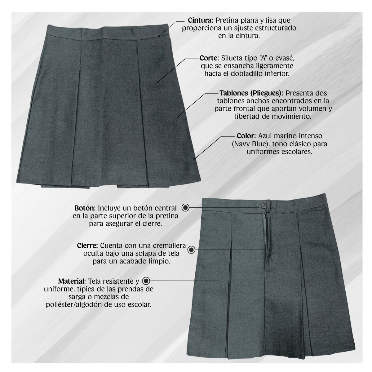 Falda Colegio Niña Juvenil Gris Clásica Confección Nacional-3