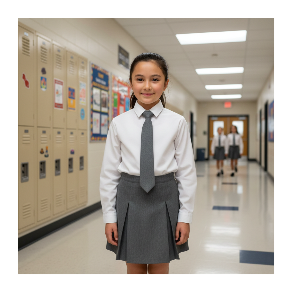 Falda Colegio Niña Juvenil Gris Clásica Confección Nacional-4