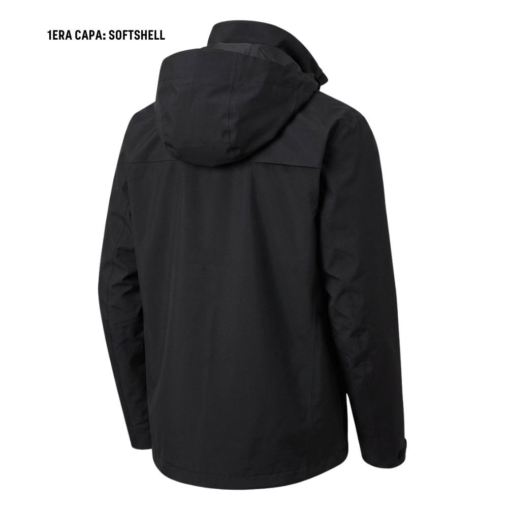 Chaqueta Doble Cortaviento Con Forro Polar Negra Térmica-2